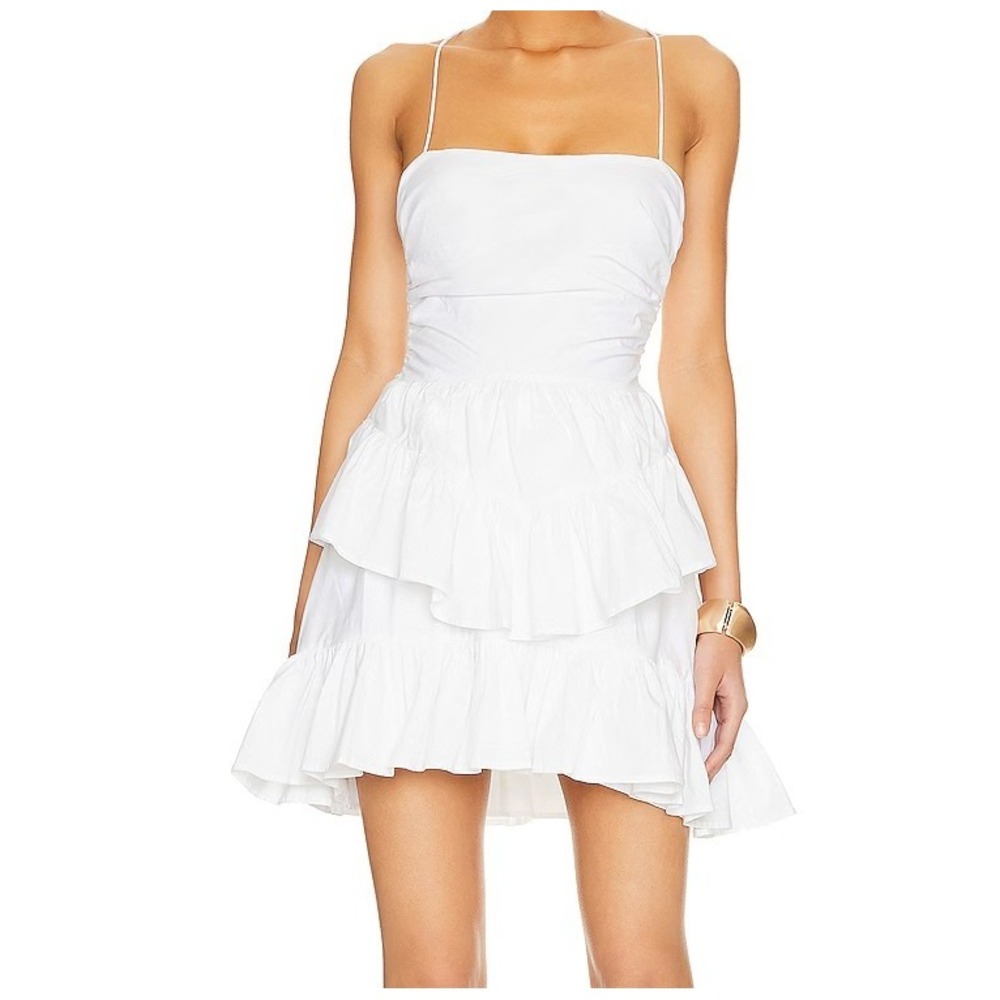 Lovers and Friends Rosalind Tiered Ruffle‎ Ruched Mini Dress Womens Small White
